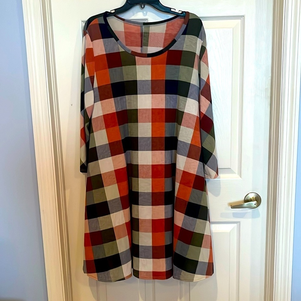 # Cute buffalo plaid trapeze dress 3X
